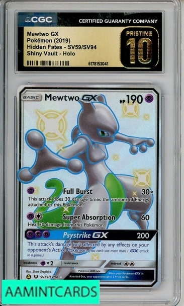 2019 POKEMON HIDDEN FATES MEWTWO GX SHINY VAULT HOLO #SV59 CGC 10 PRISTINE 6178153041