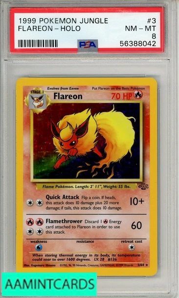 1999 POKEMON JUNGLE FLAREON-HOLO #3 PSA 8 NM-MT 56388042
