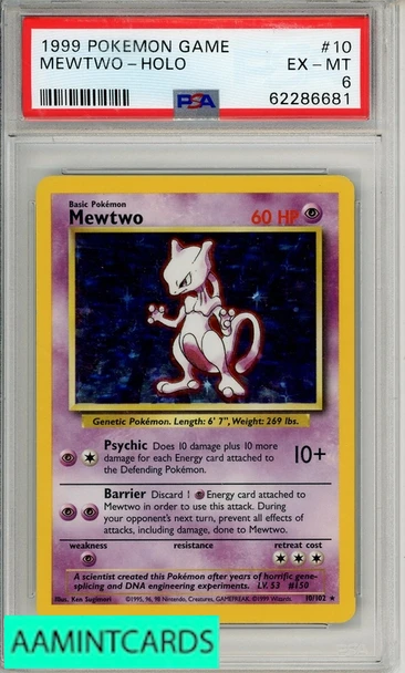 1999 POKEMON GAME MEWTWO-HOLO #10 PSA 6 EX-MT 62286681