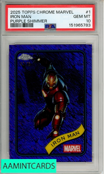 2025 TOPPS CHROME MARVEL IRON MAN #1 PURPLE SHIMMER PSA 10 GEM MT 151965783