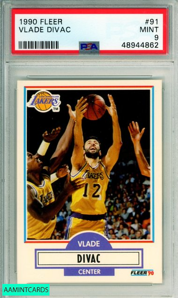 1990 FLEER VLADE DIVAC #91 LOS ANGELES LAKERS PSA MINT 9 48944862