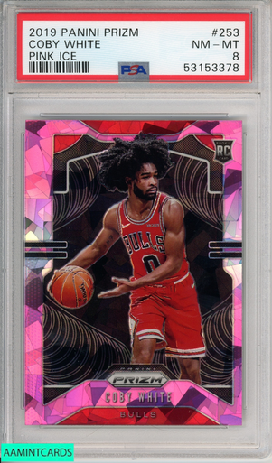 2019 PANINI PRIZM COBY WHITE #253 PINK ICE ROOKIE CHICAGO BULLS RC PSA 8  NM-MT 53153378