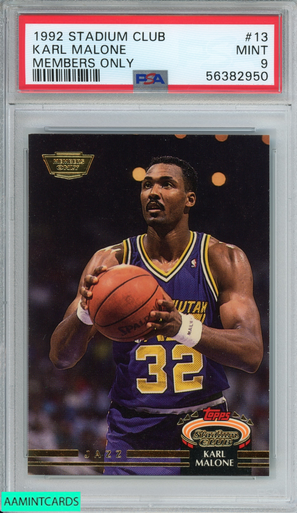 1992 STADIUM CLUB KARL MALONE #13 MEMBERS ONLY UTAH JAZZ HOF PSA 9 MINT  56382950