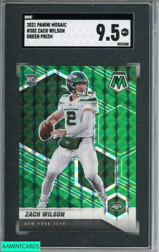 2021 PANINI MOSAIC ZACH WILSON #302 GREEN PRIZM ROOKIE RC JETS SGC 