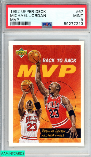 1992 UPPER DECK MICHAEL JORDAN #67 MVP CHICAGO BULLS HOF PSA 9