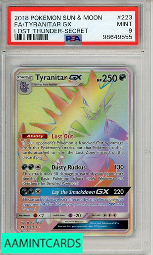 2018 POKEMON SUN MOON LST THNDER FA TYRANITAR GX #223 SECRET PSA 9