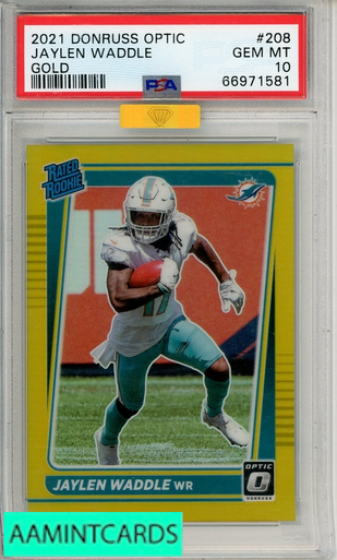 2021 PANINI DONRUSS OPTIC JAYLEN WADDLE #208 GOLD PSA 10 GEM MT RC