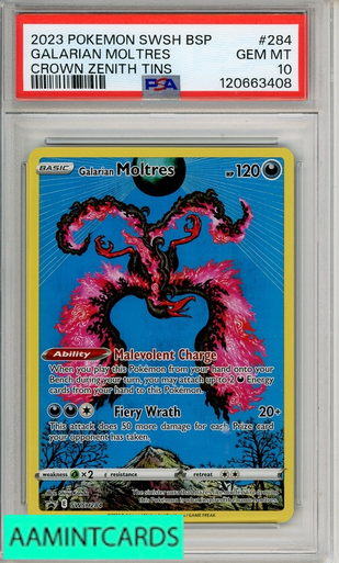 2023 POKEMON SWSH BSP GALARIAN MOLTRES #284 CROWN ZENITH TN PSA 10