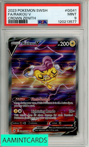 2023 POKEMON SWSH CROWN ZENITH FA RAIKOU V #GG41 PSA 9 MINT