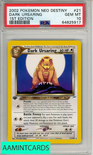 2002 POKEMON NEO DESTINY DARK URSARING #21 1ST EDITION PSA 10 GEM