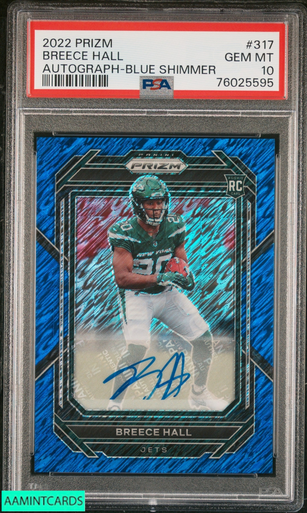 2022 PANINI PRIZM BREECE HALL #317 BLUE SHIMMER AUTO 14 OF 25