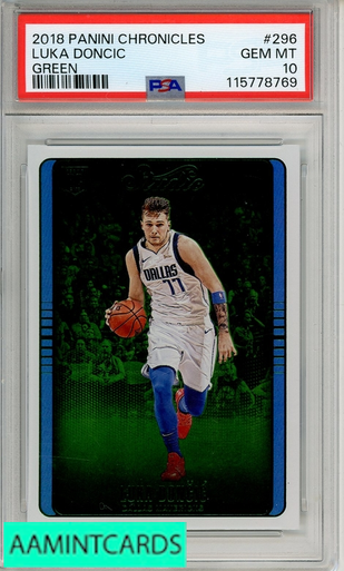 2018 PANINI CHRONICLES LUKA DONCIC #296 GREEN PSA 10 GEM MT RC