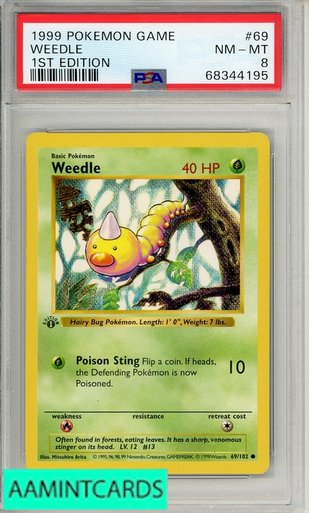 1999 weedle pokemon card value 1999 POKEMON GAME WEEDLE #69 1ST EDITION PSA 8 NM-MT 68344195