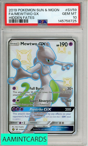 2019 Pokémon Hanafuda Mewtwo GEM MT 10 2019 POKEMON SUN MOON HIDDEN FATES FA MEWTWO GX #SV59 PSA 10 GEM