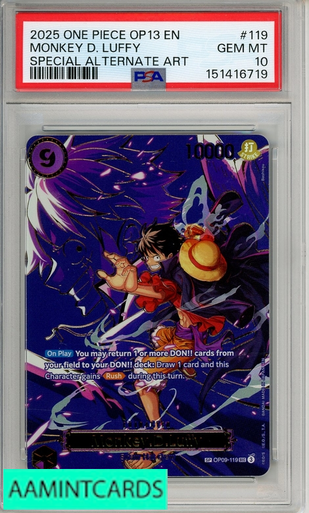 PSA10 2025 ONE PIECE OP13 JP #119 ルフィカード 2025 ONE PIECE OP13-CARRYING HIS WILL MONKEY D LUFFY #119 SPECIAL