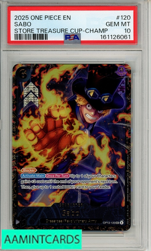 2025 ONE PIECE PROMOS SABO #120 STORE TREASURE CUP-CHAMP PSA 10