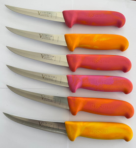 NARROW CURVED BONING KNIFE 13CM- HOLLOW GROUND MIXED COLOUR NARROW CURVED BONING KNIFE 13CM- HOLLOW GROUND MIXED COLOUR