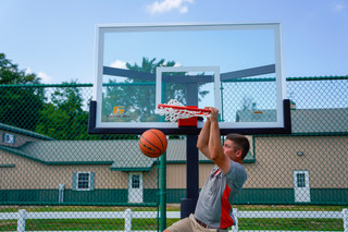 Goalrilla basketball hoop with a tempered glass backboard and breakaway rim