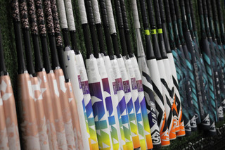 Assortment of 2026 fastpitch softball bats at Burghardt Sporting Goods