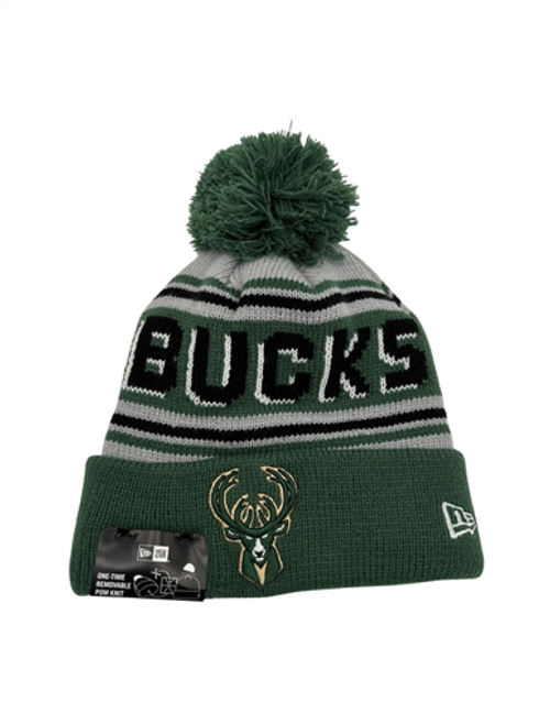 NEW ERA 60399786 Cuff Pom Striped Green Milwaukee Bucks Knit Hat