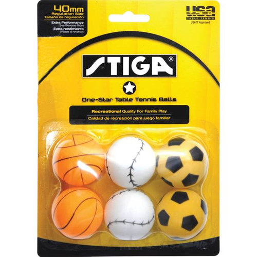 Stiga T1405 1-Star Multi-Sport Ping Pong Ball 6-Pack Stiga T1405 1-Star Multi-Sport Ping Pong Ball 6-Pack