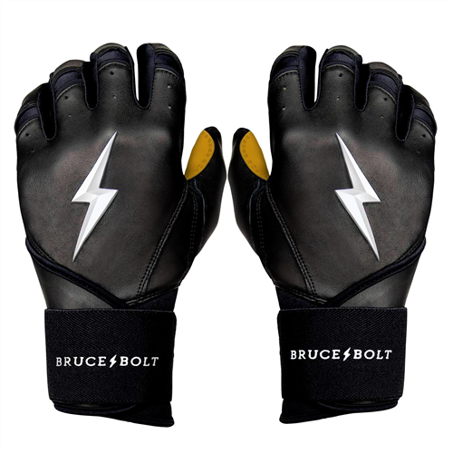 BRUCE BOLT BB-LC-BLKG-S Long Cuff Batting Gloves - Gold Palm