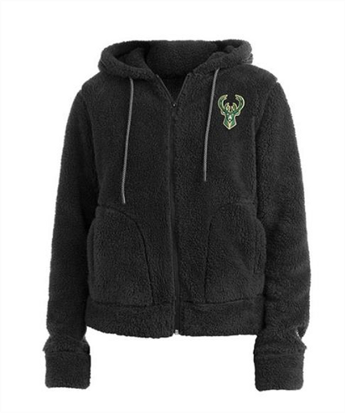 NEW ERA 78295L-BUCKS Dark Sherpa Black Milwaukee Bucks Full-Zip Hooded Sweatshirt