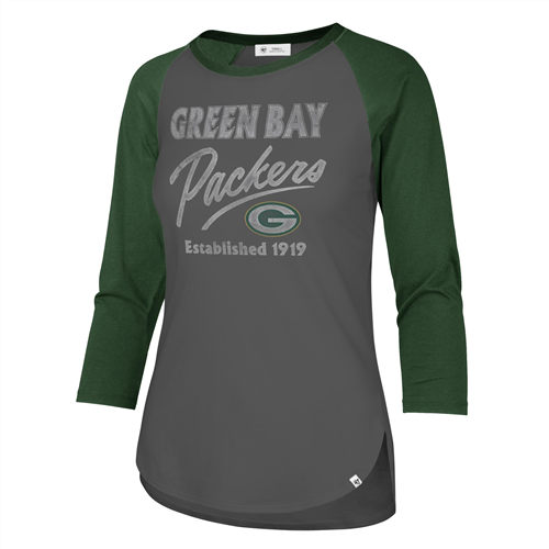 47 BRAND F12PWOYLP554432 GREEN BAY PACKERS Women's  High Rise Frankie Raglan