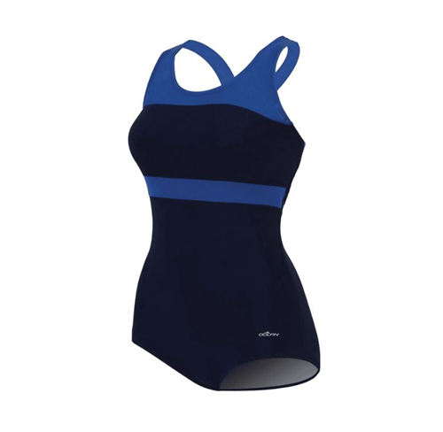 Womens Aquashape Navy/Royal Color Block Conservative Lap Suit