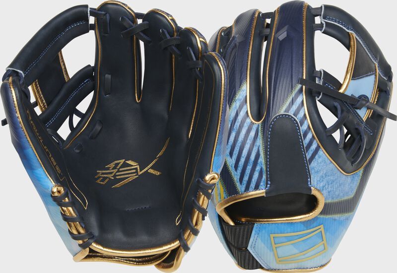 a Rawlings REV1x glove in a blue colorway