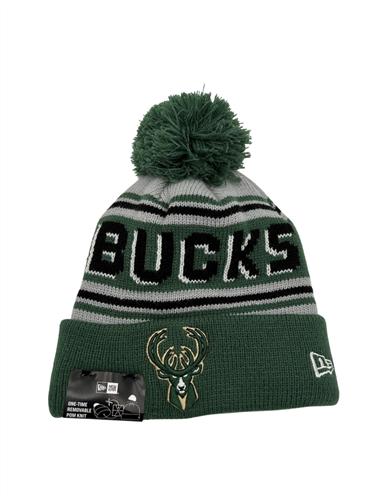 NEW ERA 60399786 Cuff Pom Striped Green Milwaukee Bucks Knit Hat | BSG