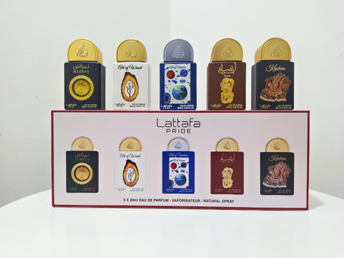 Lattafa Pride Nebras, Art of Wood, Art of Universe, Ansaam Gold y Kashan — Set 5 × 20 ml