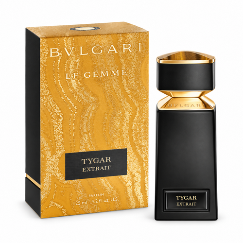 Bvlgari Le Gemme Tygar Extrait de Parfum 125 ml: caja y frasco sobre fondo blanco
