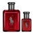 Ralph Lauren Polo Red Parfum para hombre, frascos de 125 ml y 40 ml sobre fondo blanco