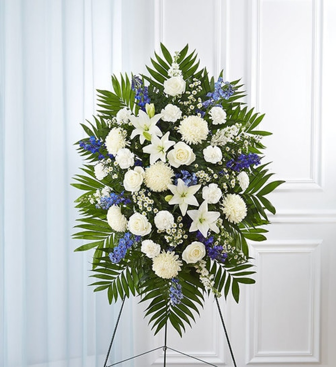 Blue & White Sympathy Standing Spray Extra Large by 1-800 Flowers