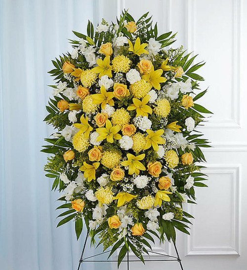 Yellow & White Sympathy Standing Spray.