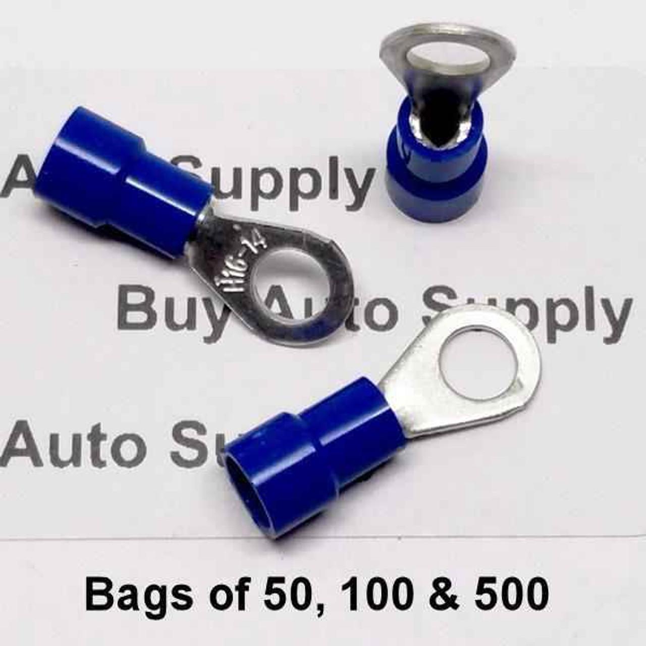 BAS14434B - Blue Vinyl Ring Connector #10 Stud 500 Count