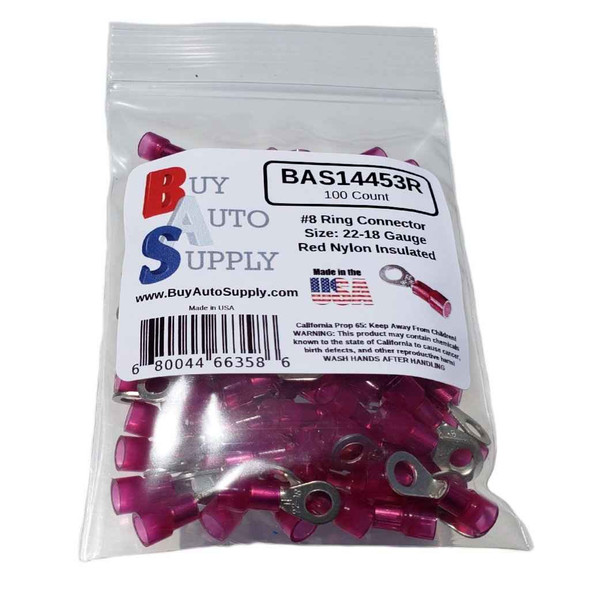 Red Nylon Ring Connectors 22-18 (#8 Stud)