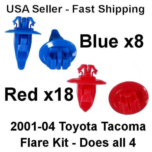 Toyota Fender Flare Clip Kit for 01-04 Trucks - Contains 8 Blue an 18 Red clips to do all 4 Flares.