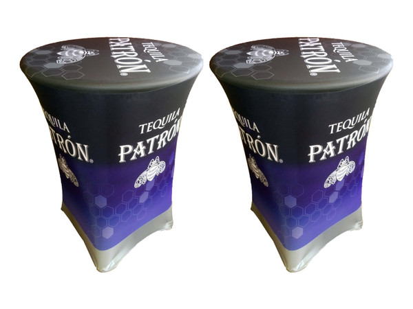 Full color custom printed cocktail stretch table covers Full color custom printed cocktail stretch table covers
