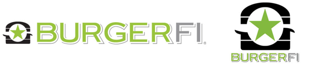 BurgerFi logo shown in horizontal and stacked layouts, two standard variations included in a logo design package