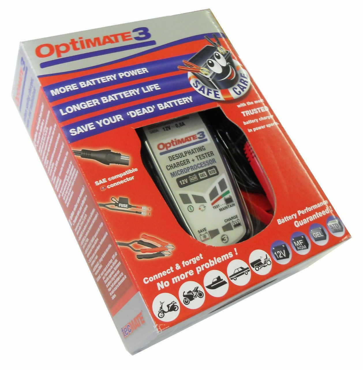 Optimate 3 7-Step 12V Volt 0.8 Amp Motorcycle Battery  Charger/Tester/Maintainer 