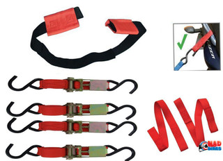 COMPLETE MOTOCROSS. MX. MOTORCYCLE TIE DOWN SYSTEM, EASY STRAPS & RATCHET STRAPS