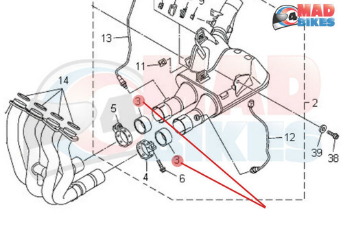 Yamaha YZF R1 2015, 2016, 2017 Downpipes to Collector Box Exhaust Gasket Seals