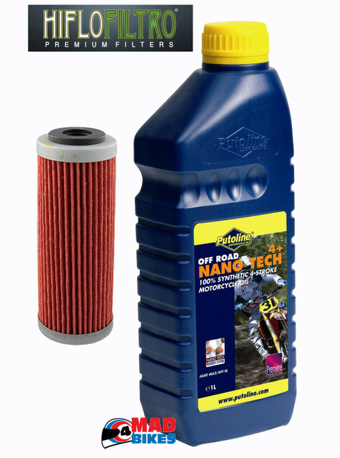 KTM 450, 350, 530 EXC, SMR, XCF  PUTOLINE NANO TECH 10W50 & HIFLO OIL FILTER HF6