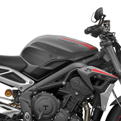 Triumph 675 765 Street Triple 13-21 Eazi-Grip Streamline Tank Grip Pads Black on bike