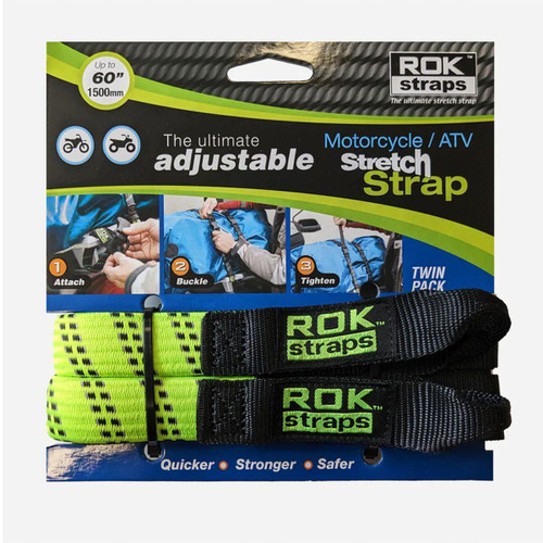 ROK Adjustable Luggage Straps (Pair) 60" (1500mm) Hi Vis / BLK