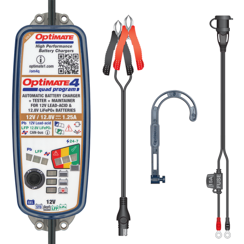 OptiMate 4 Quad Program Motorcycle Battery Charger Standard & Lithium (LiFePO4)
