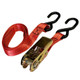 Motorcycle tie down straps with ratchet mechanism and coated S-hooks
