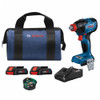 Bosch GDX18V-1860CB25 18V 1/4 inch & 1/2 inch Cordless Brushless Two-In-One Bit/Socket Impact Driver/Wrench Kit showing inclusions of the kit